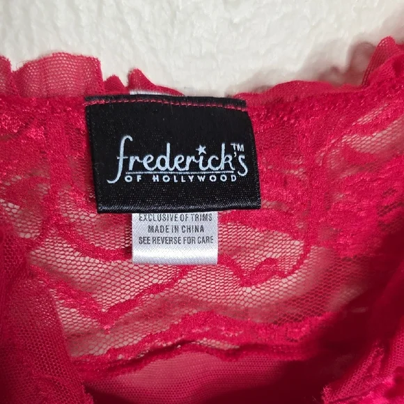 Frederick's of Hollywood Babydoll Sheer Ruffle Lace Chemise Lingerie Red Large - Picture 3 of 10